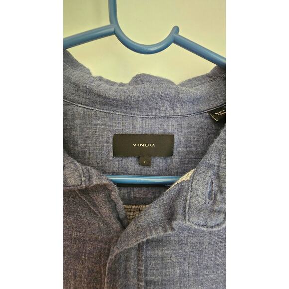 Vince Long Sleeve Blue Button Down Shirt Heather Coastal 100% Cotton Retail $228 - Picture 9 of 13
